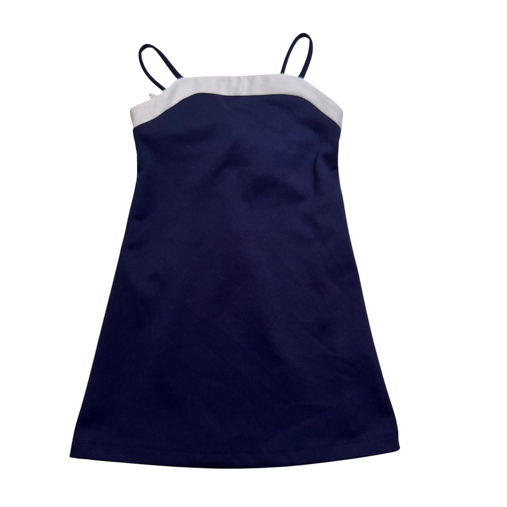 Vintage 90's IZ Byer California Dress Size 5 Navy Blue White Bow Back A-Line